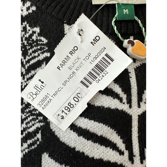 FARM rio Sweater Alnika Tropical Knit‎ Blouse Women's Médium Black Floral Crop - Picture 6 of 12